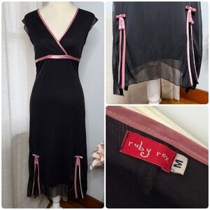 Y2K Vintage Ruby Rox‎ Whimsigoth Dress Black Mesh Pink Ribbon Bows Fairy Medium